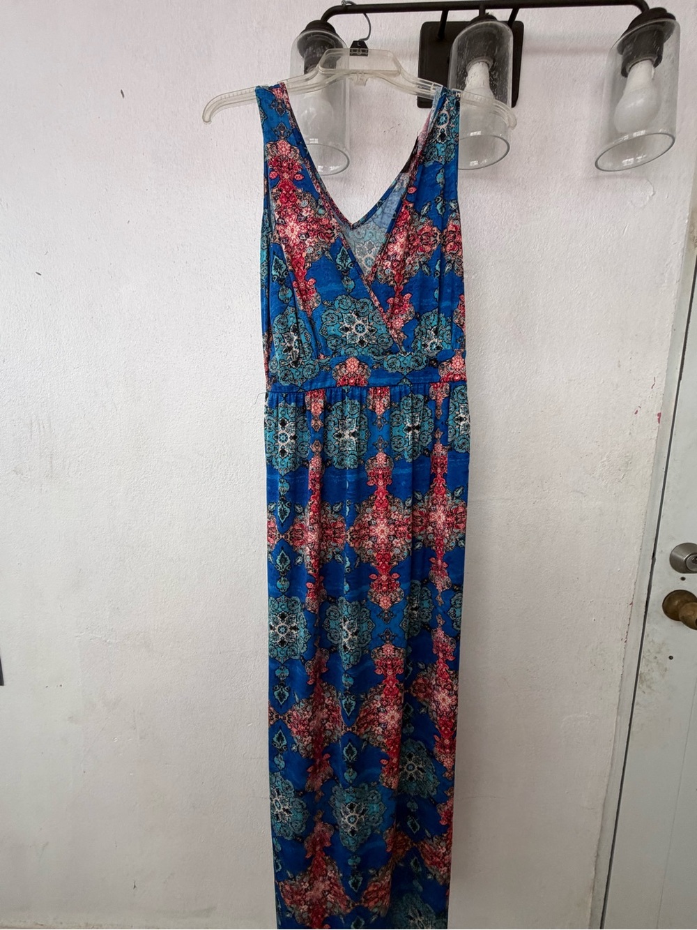 love J Blue Printed Surplice Maxi Dress with Red Accents